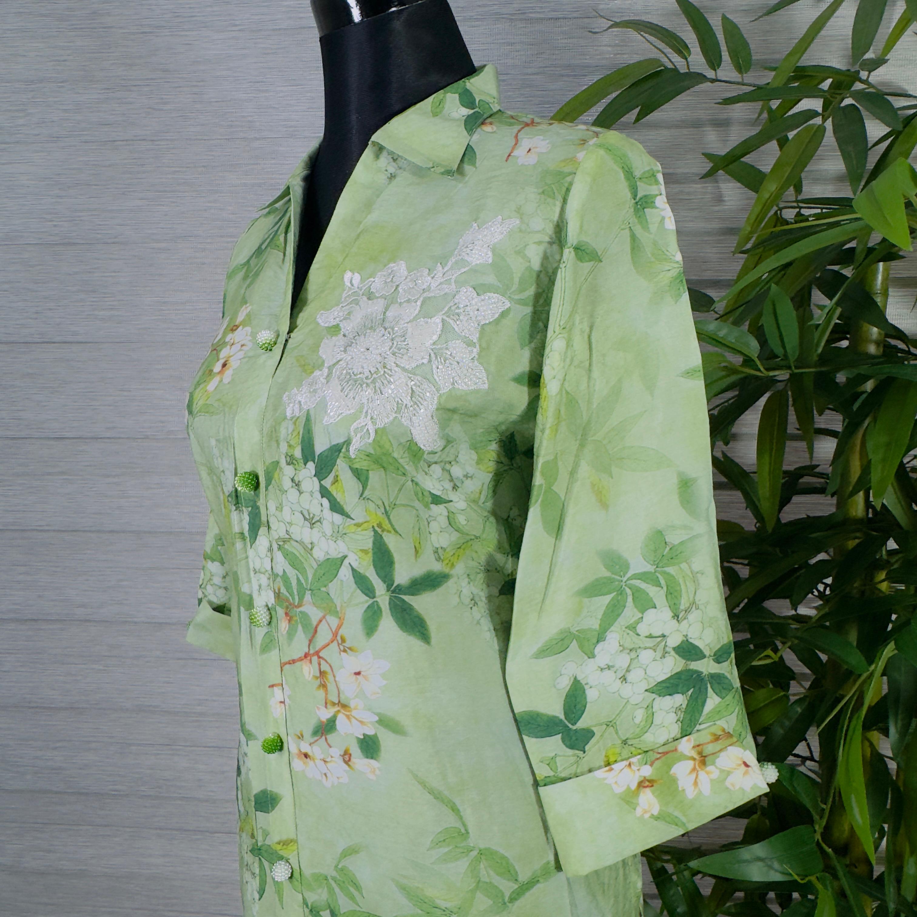 Mint Green Floral Printed 2-Piece Cord Set - Image 4