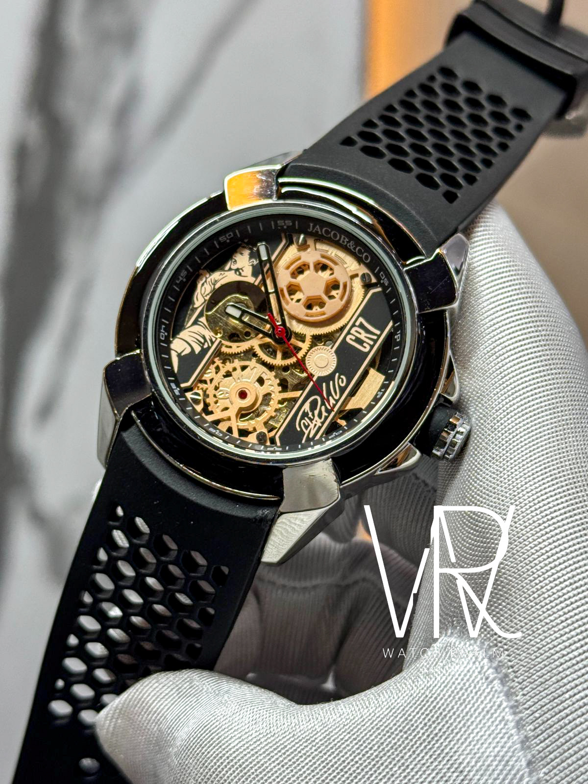 その他 CR7 Jacob&Co CR7 AUTO-SILVER CASE , BLACK BELT | Watch Realm