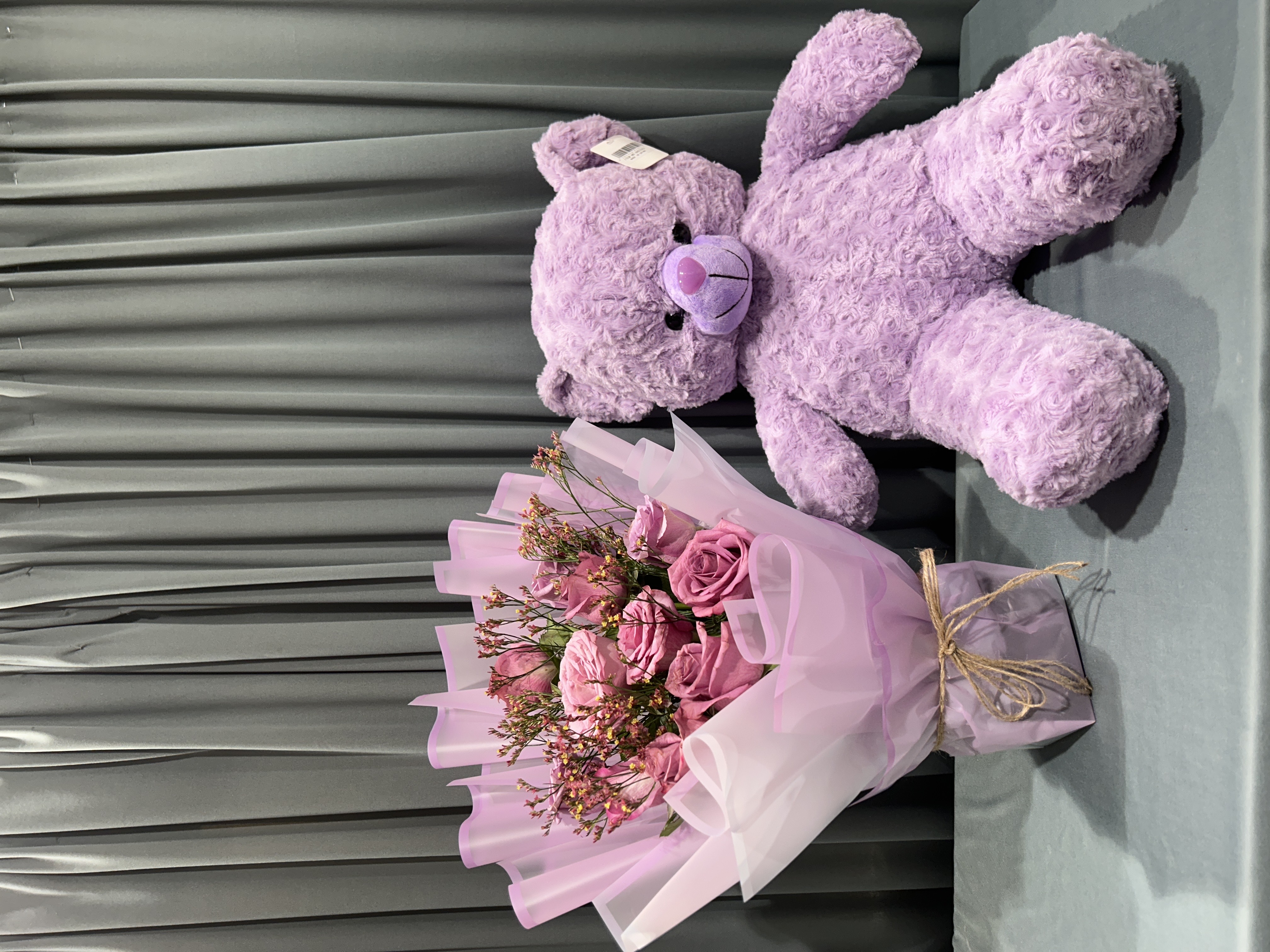 PURPLE LITE FLOWERS AND TEDDY
