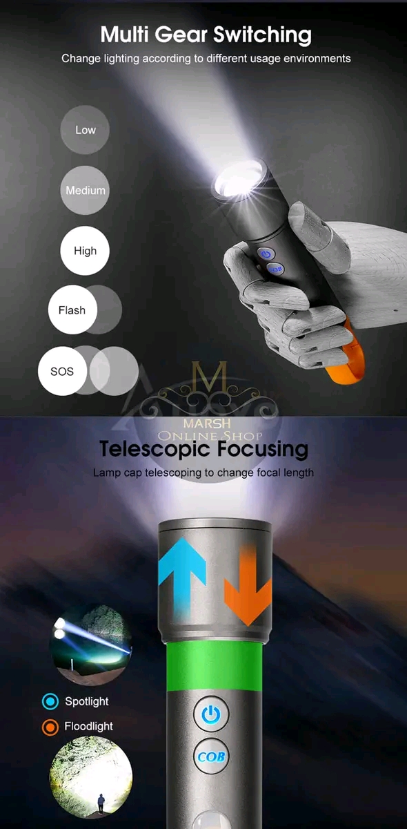 💥Auoyo Multifunctional COB Warning Zoomable Flashlight_img_11