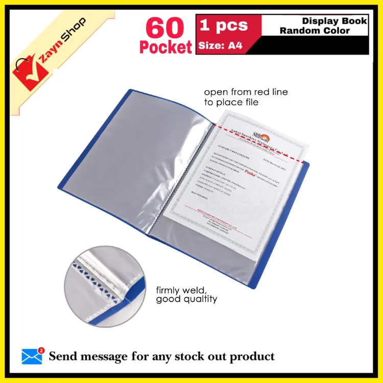 Display Book 60 Pocket Thin Plastic File Folder Display Presentation Book, A4 Size Random Color 1pcs - Innovative Design - Organize with Style_img_1