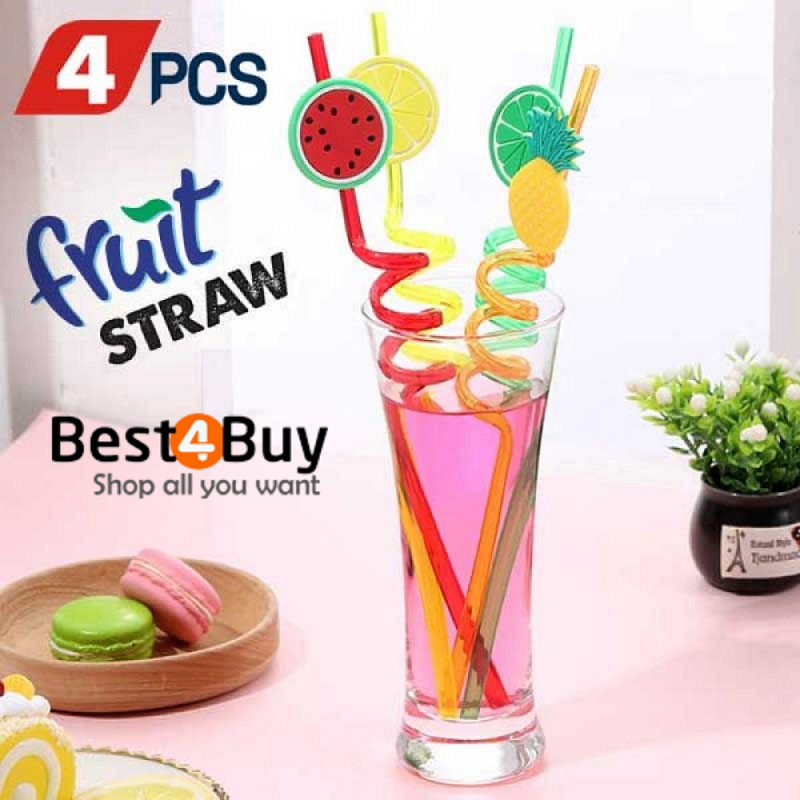 4Pcs Fruit Straw, Party Decoration Colorful Fruit Style Straw, Reusable Straws, Smoothie Drinking Straws,