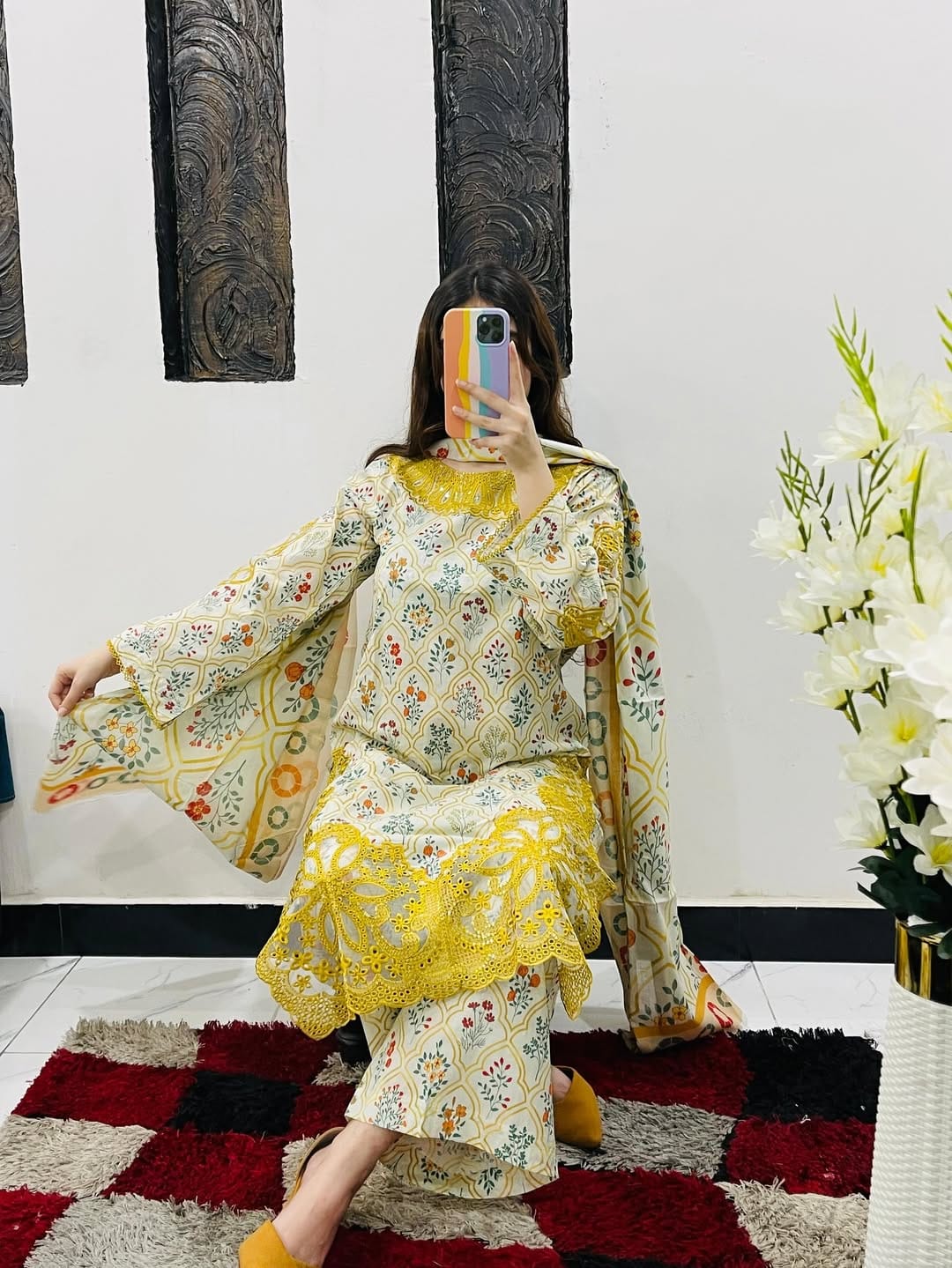 Elegant Printed & Embroidered Cotton Dress Set thumbnail 5