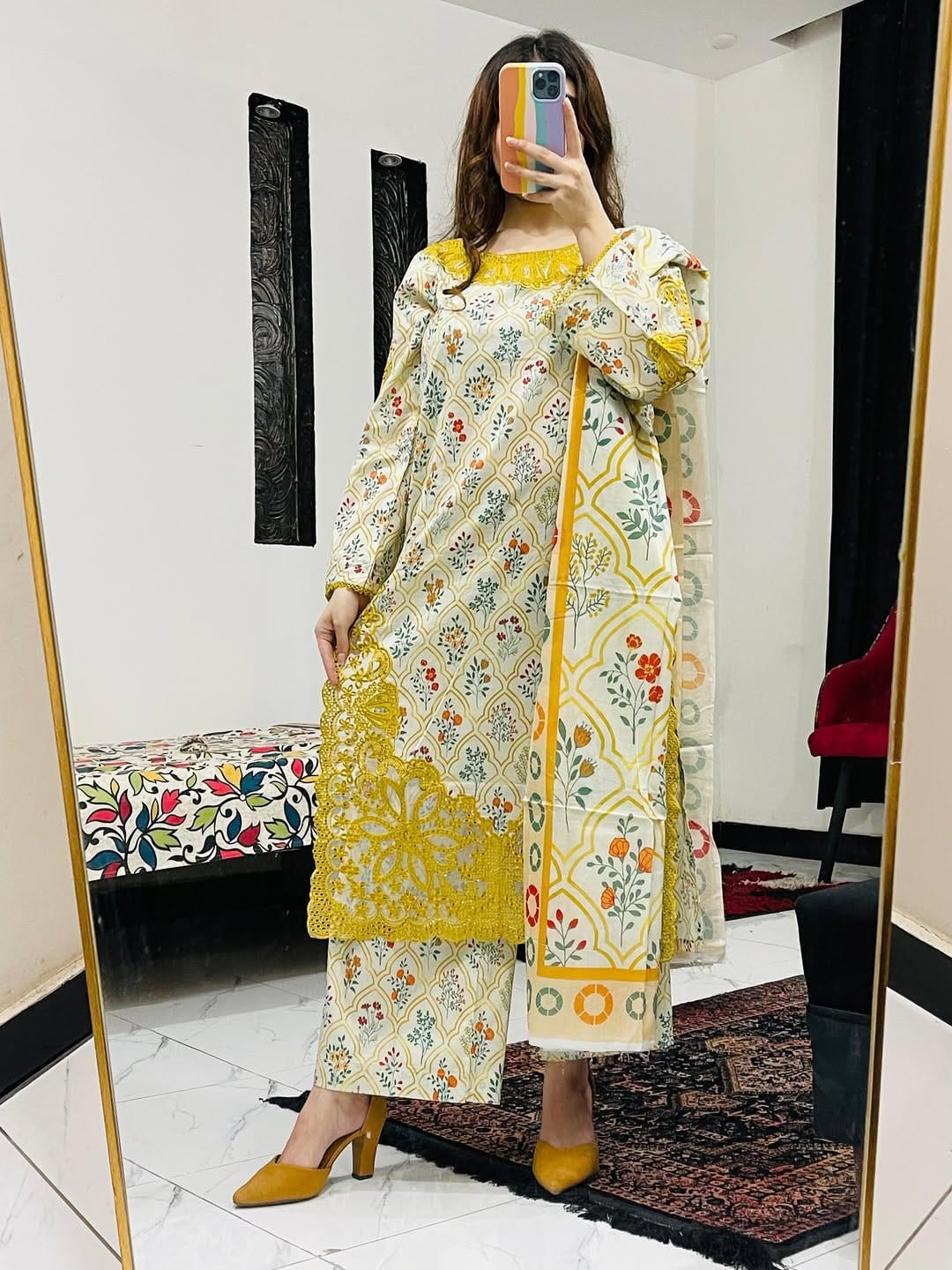 Elegant Printed & Embroidered Cotton Dress Set thumbnail 6