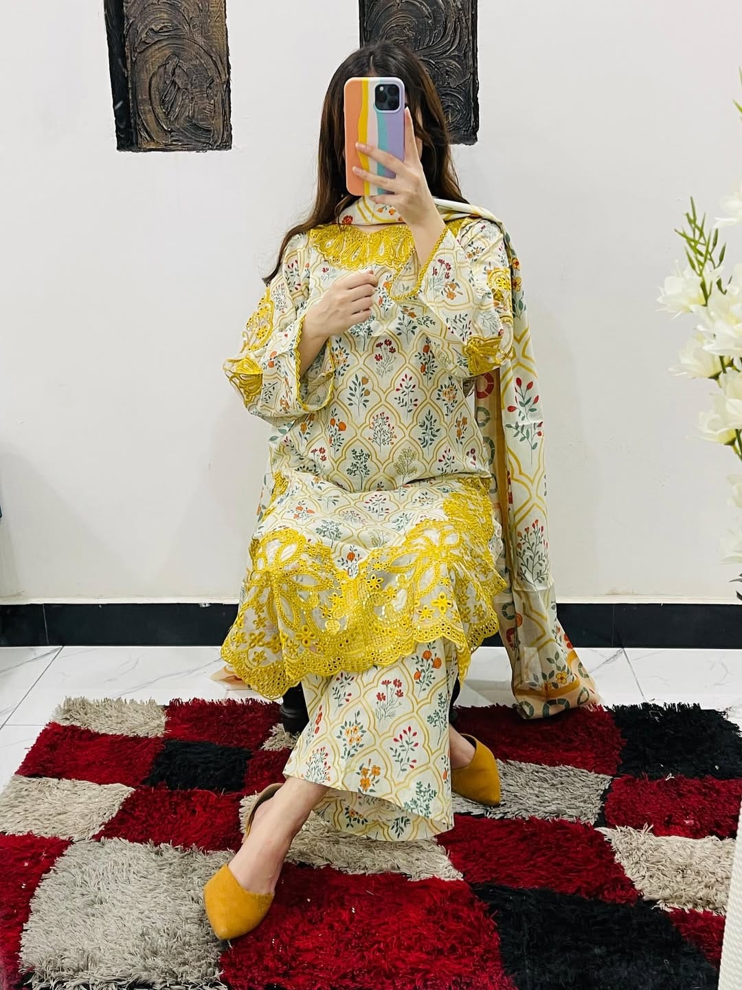 Elegant Printed & Embroidered Cotton Dress Set thumbnail 7