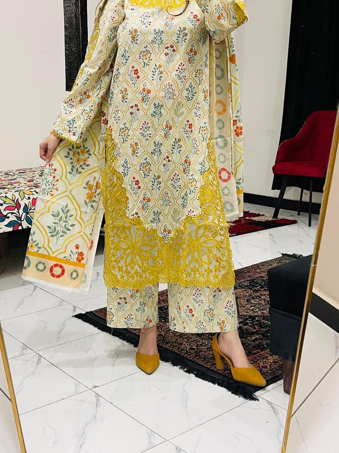 Elegant Printed & Embroidered Cotton Dress Set thumbnail 10