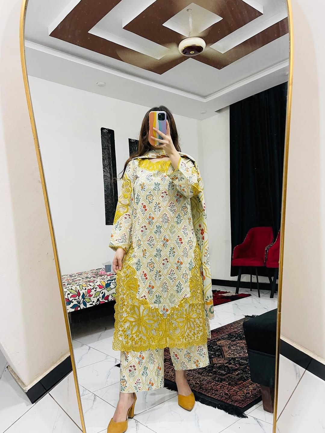 Elegant Printed & Embroidered Cotton Dress Set thumbnail 11