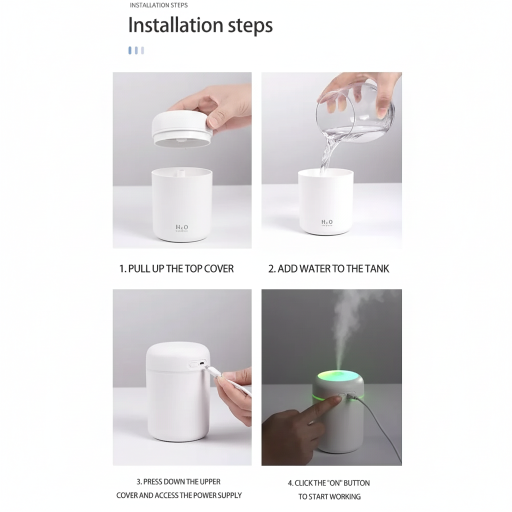 USB Non Rechargeable Mini Air Humidifier for Bedroom – High Power, Ultra-Quiet, with Color Lights_img_2