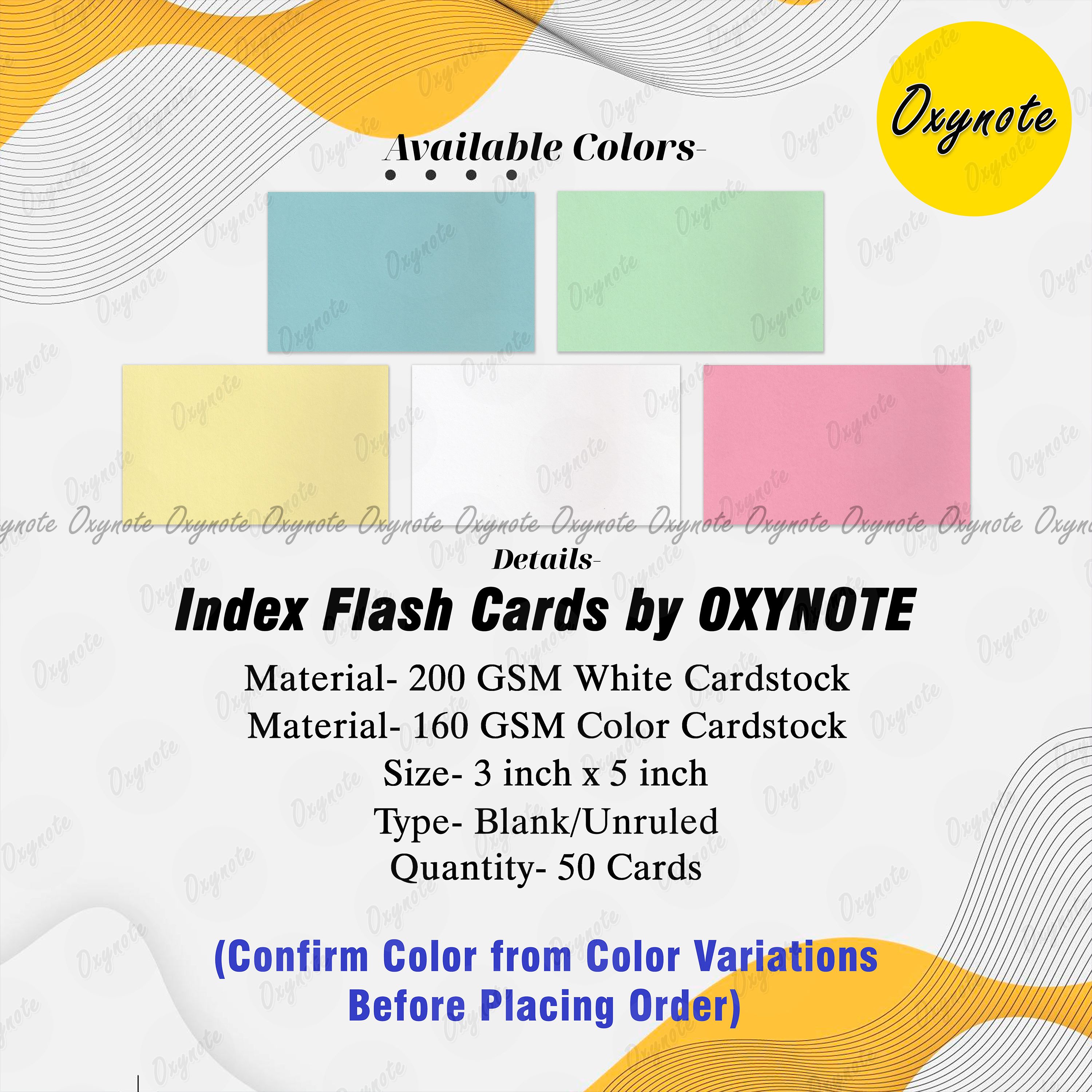 OXYNOTE 3 x 5 inches Index Flash Cards - 50 Cards - Suitable for Exam Preparation, Cheat Sheets, Short Notes, Syllabus Revision_img_1