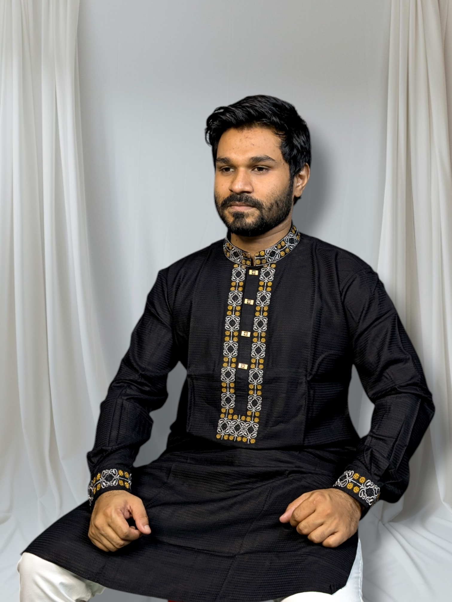 platinum Cuff Hata Panjabi Black Color