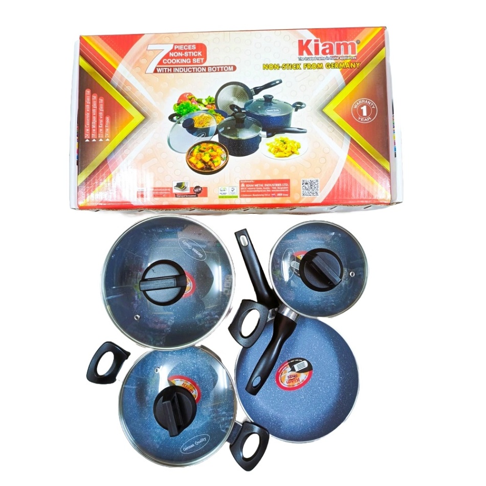 Kiam 7 pcs set With Induction Bottom And Glass Lid