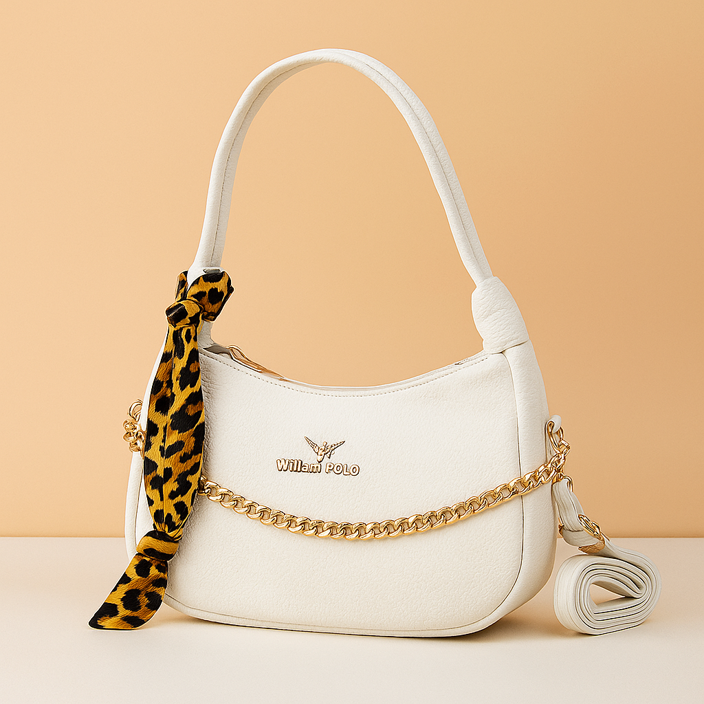 William POLO Crescent Bag with Gold Chain and Scarf
