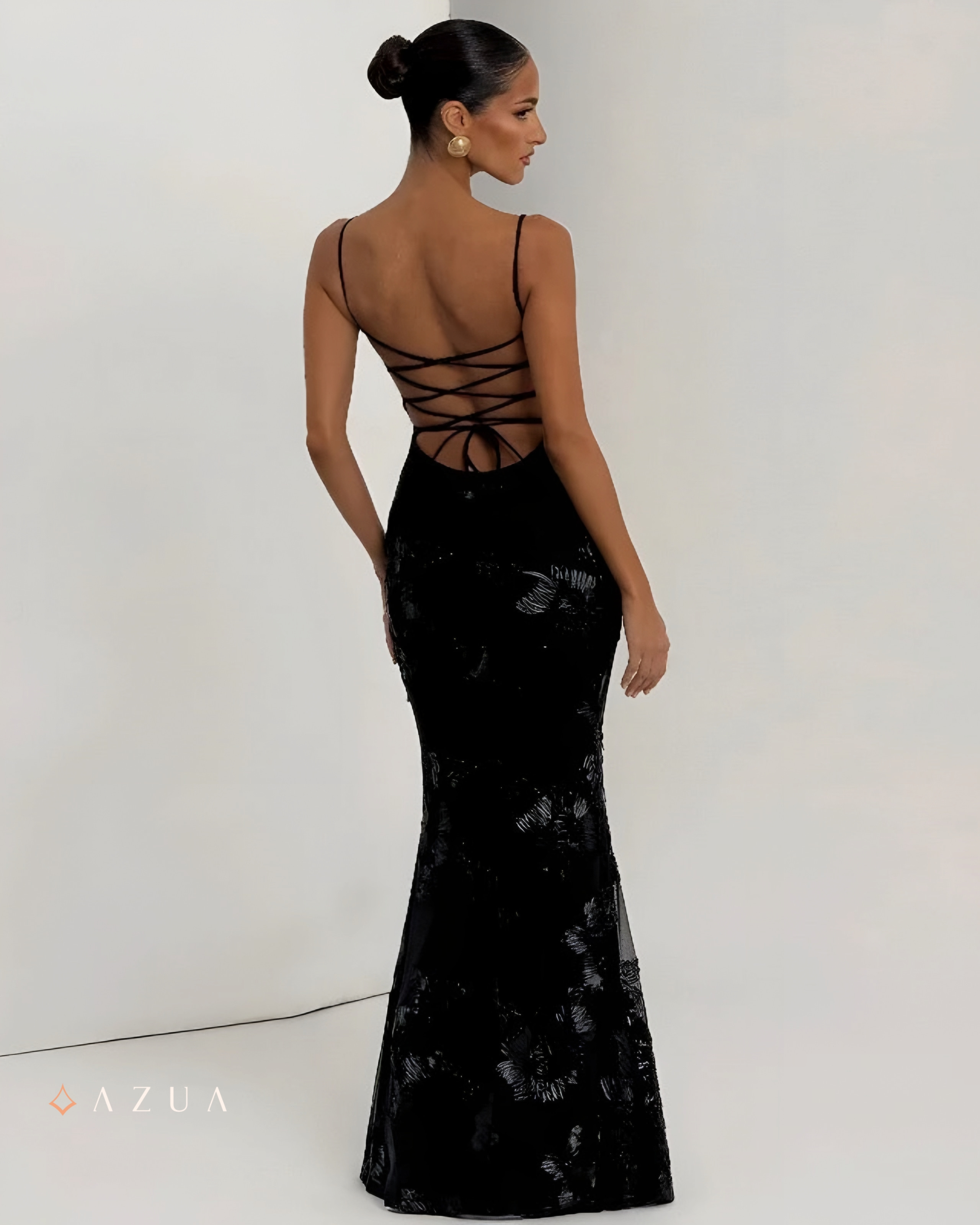 Floral Embroidered Party Gown- Black_img_2