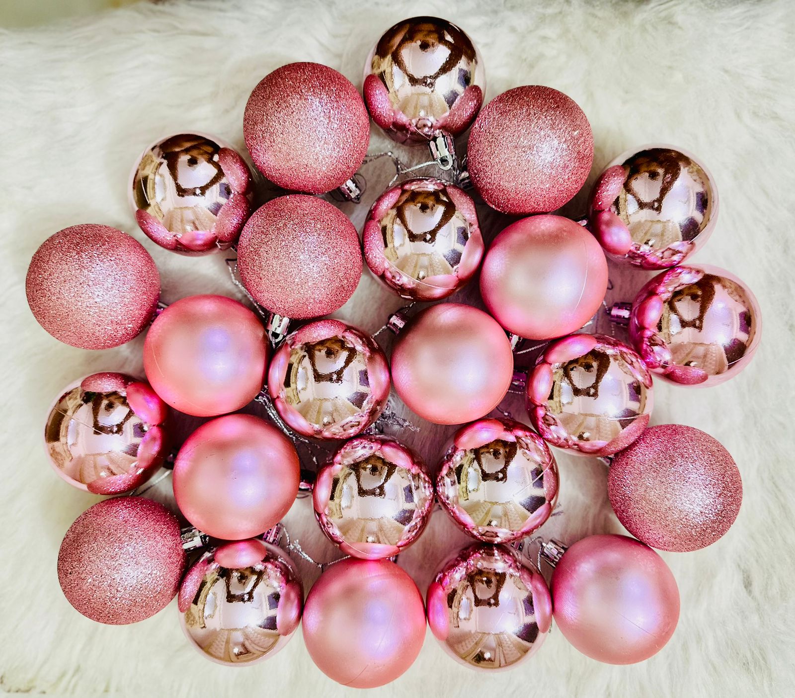 24 pcs set of hot pink Christmas ornaments