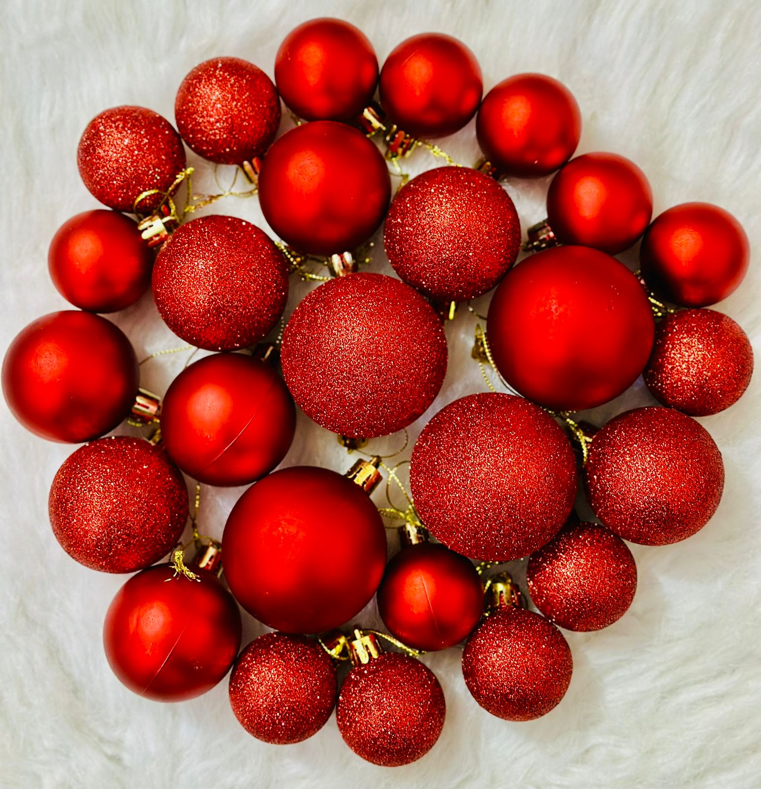 42-piece set of red, shatterproof Christmas ball ornaments