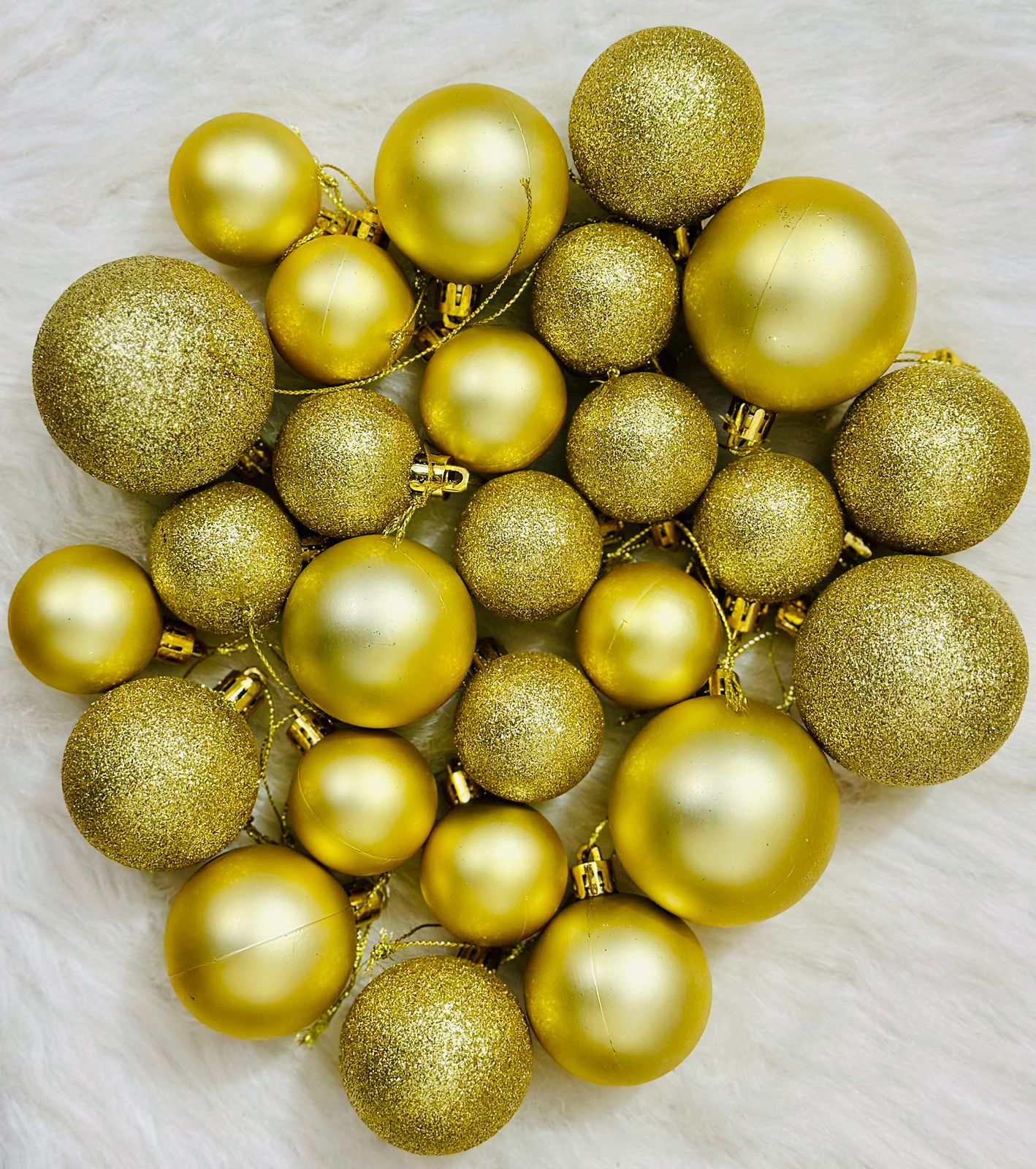 42-piece set of gold, shatterproof Christmas ball ornaments