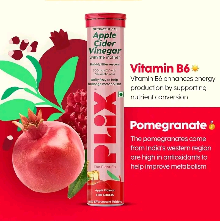 Plix Apple Cider Vinegar Apple Flavour Effervescent Tablets (15 Tablets)_img_2
