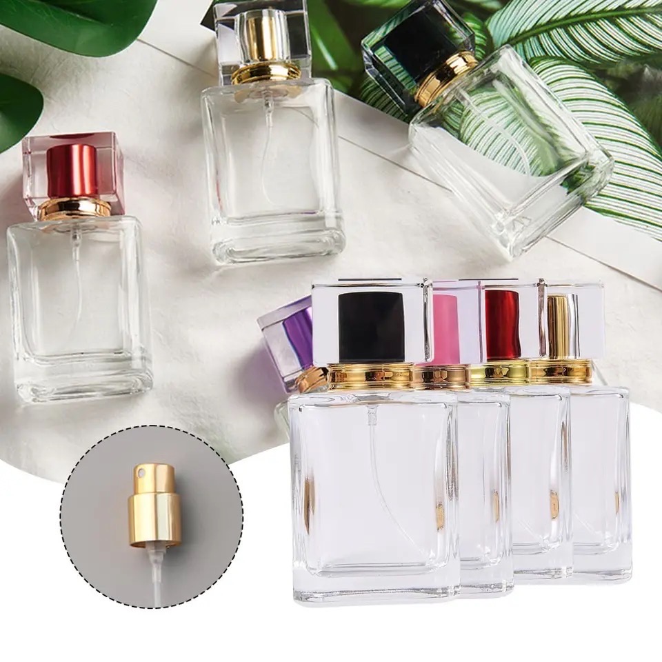 Empty Perfume Atomizer Refillable Glass Spray 30ml Bottle Frosted Square shape color cap 1 pcs_img_2