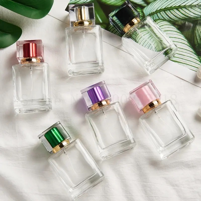 Empty Perfume Atomizer Refillable Glass Spray 30ml Bottle Frosted Square shape color cap 1 pcs_img_4