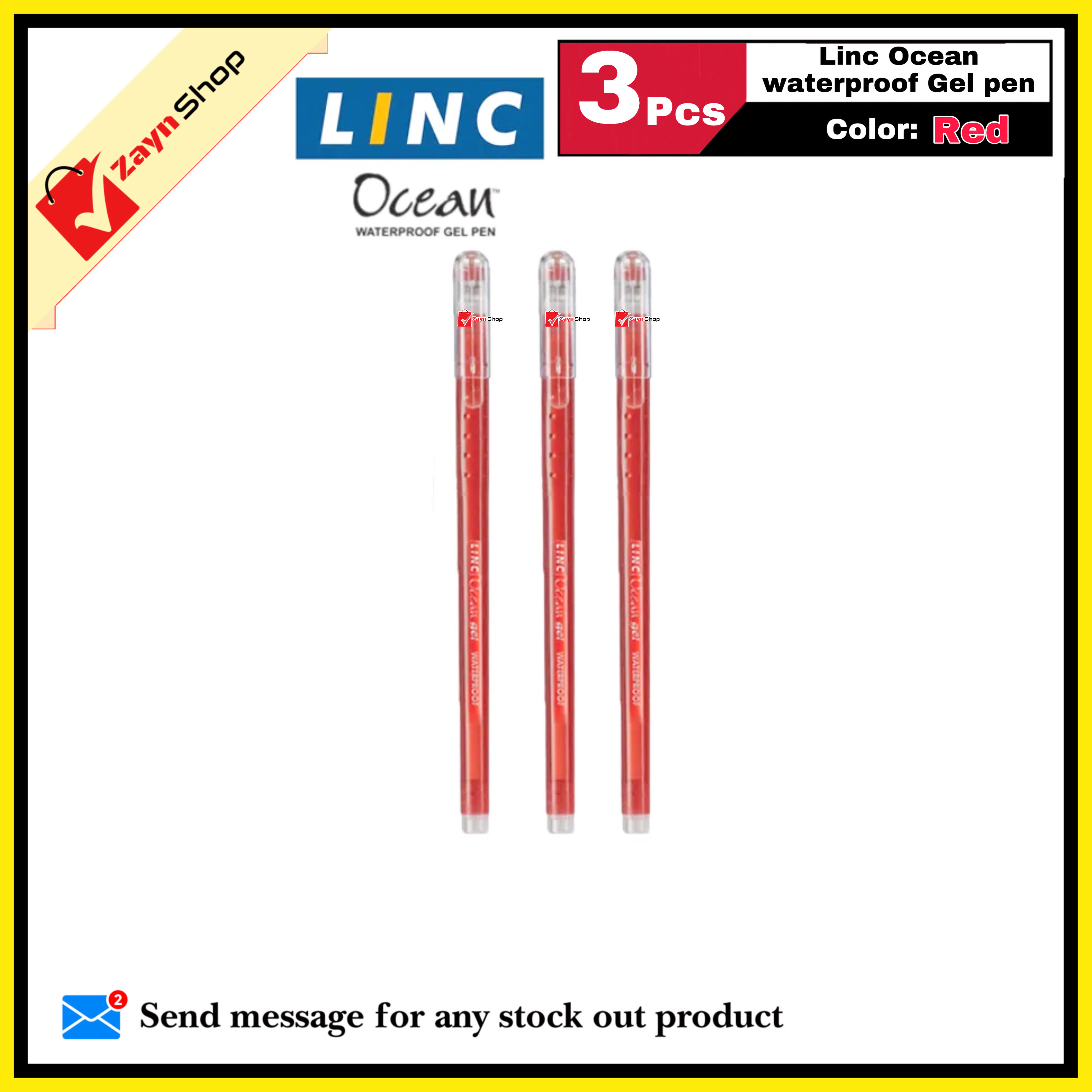 LINC Ocean Waterproof Gel Pen Blue Black Green Red Ink 3 pcs of Pack_img_2