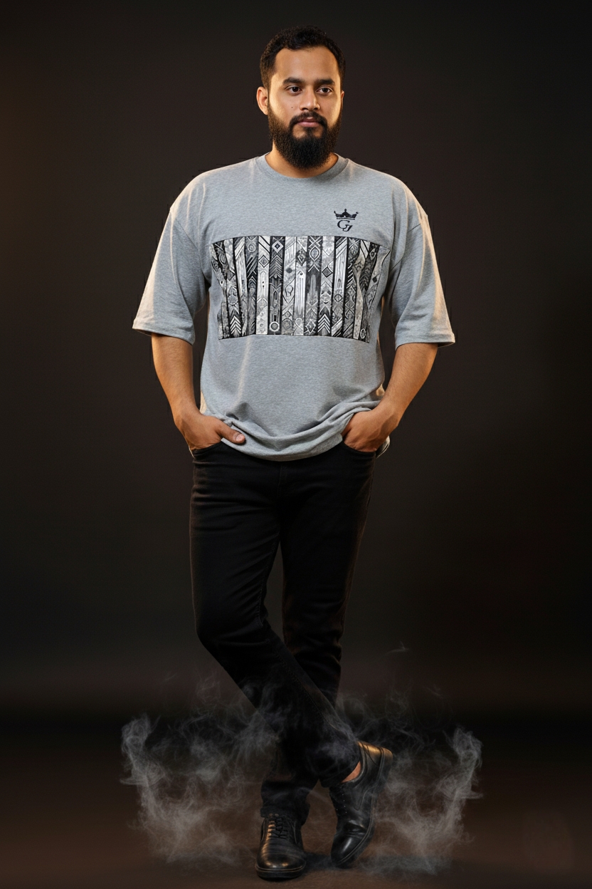 Gonji Light Grey Graphic Drop Shoulder T-Shirt