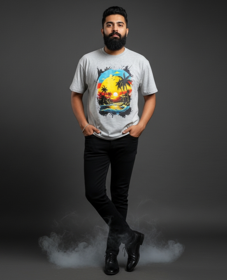Gonji Gray Graphic Drop Shoulder T-Shirt