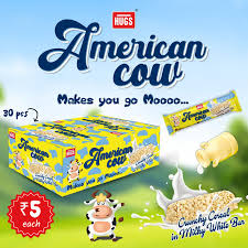 Hugs American Cow White Chocolate Cereal Bar | Oat Chocolate, Milky White Bars Box (30 pcs) - Image 1