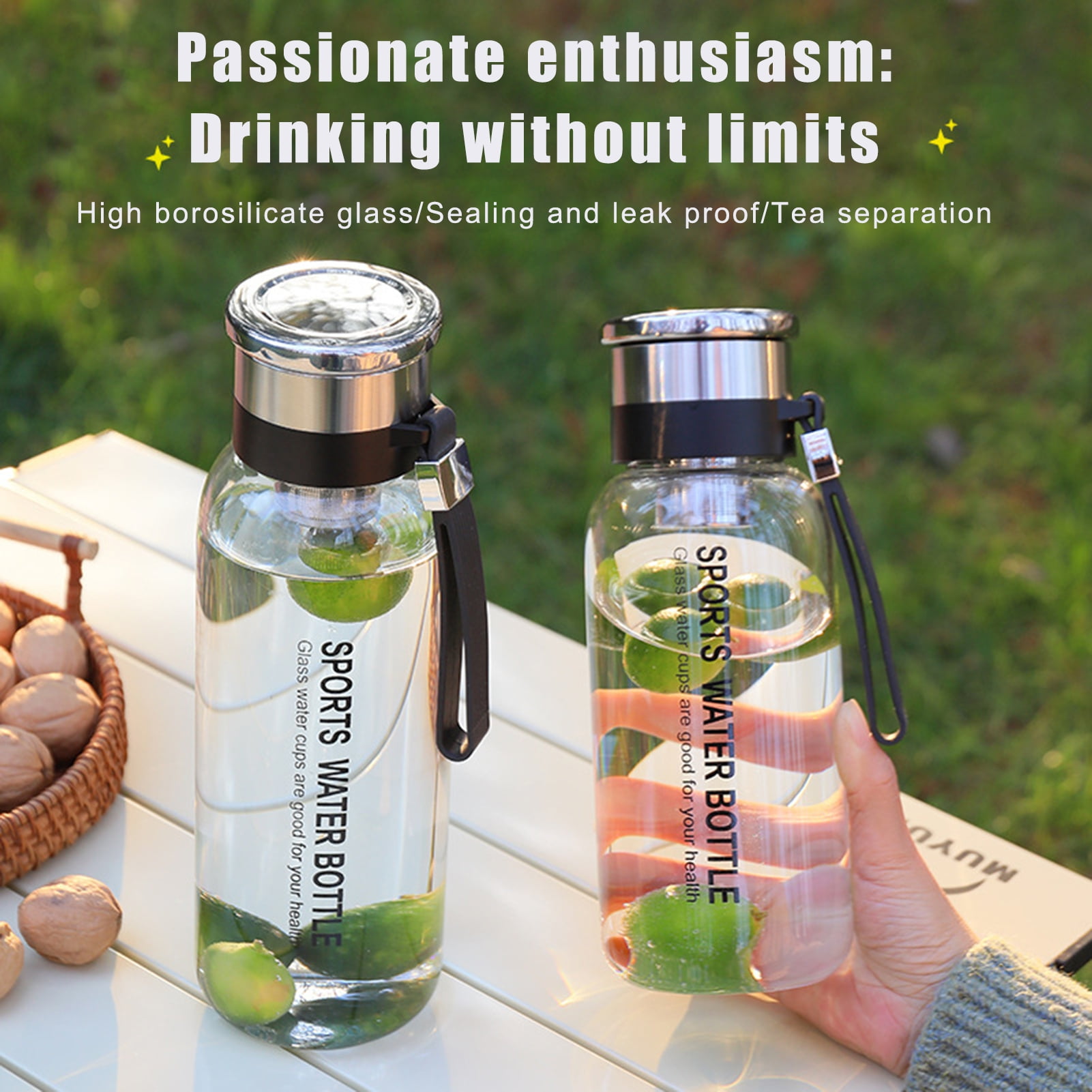 Sports Glass Water Bottle with cup holder 750ml_img_1
