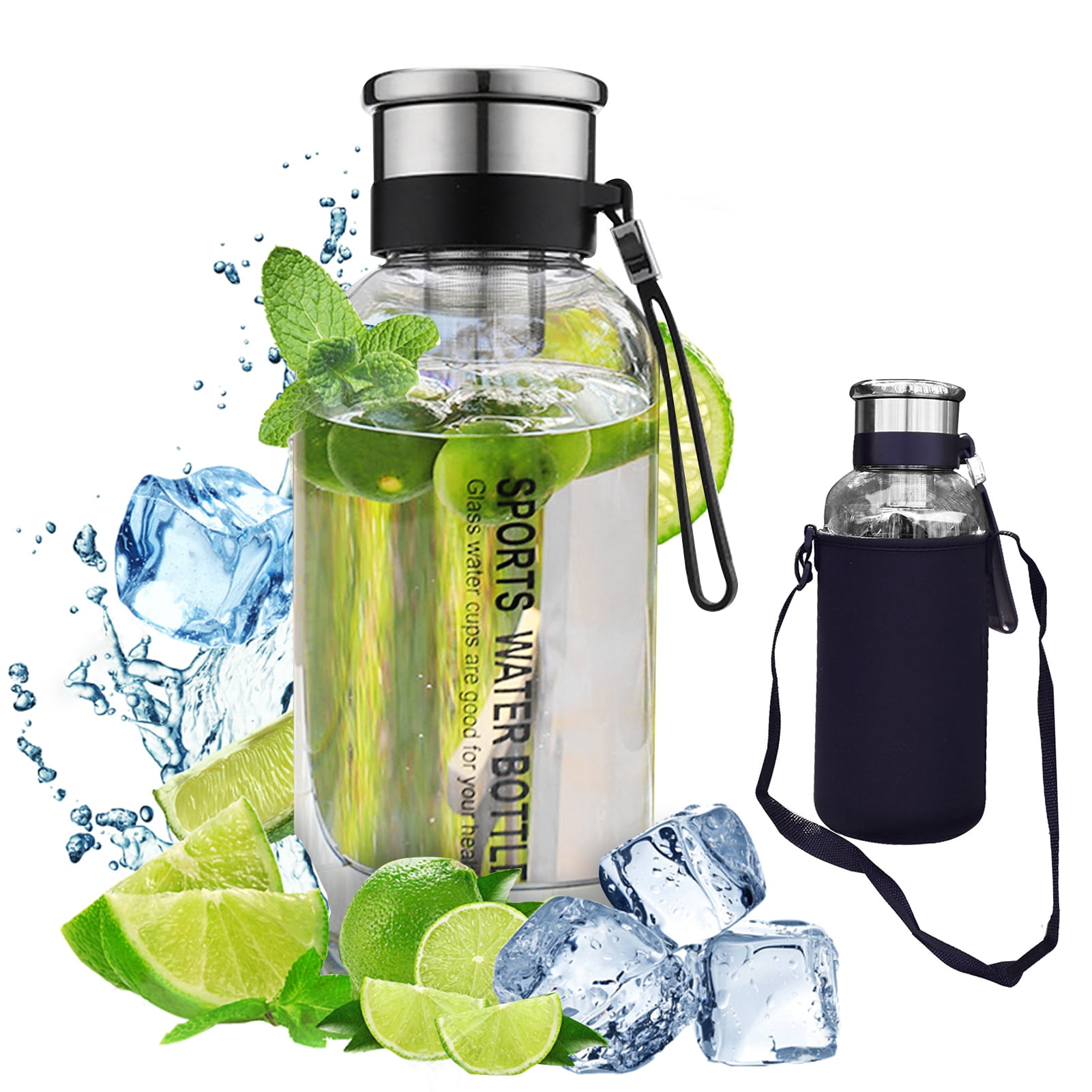Sports Glass Water Bottle with cup holder 750ml_img_2