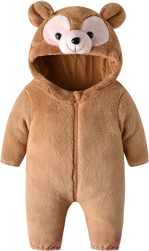 Baby Children's Jumpsuit Plush Textured Cartoon Bear Design Hooded Long Sleeve Warm Romper 6 month Code:3879