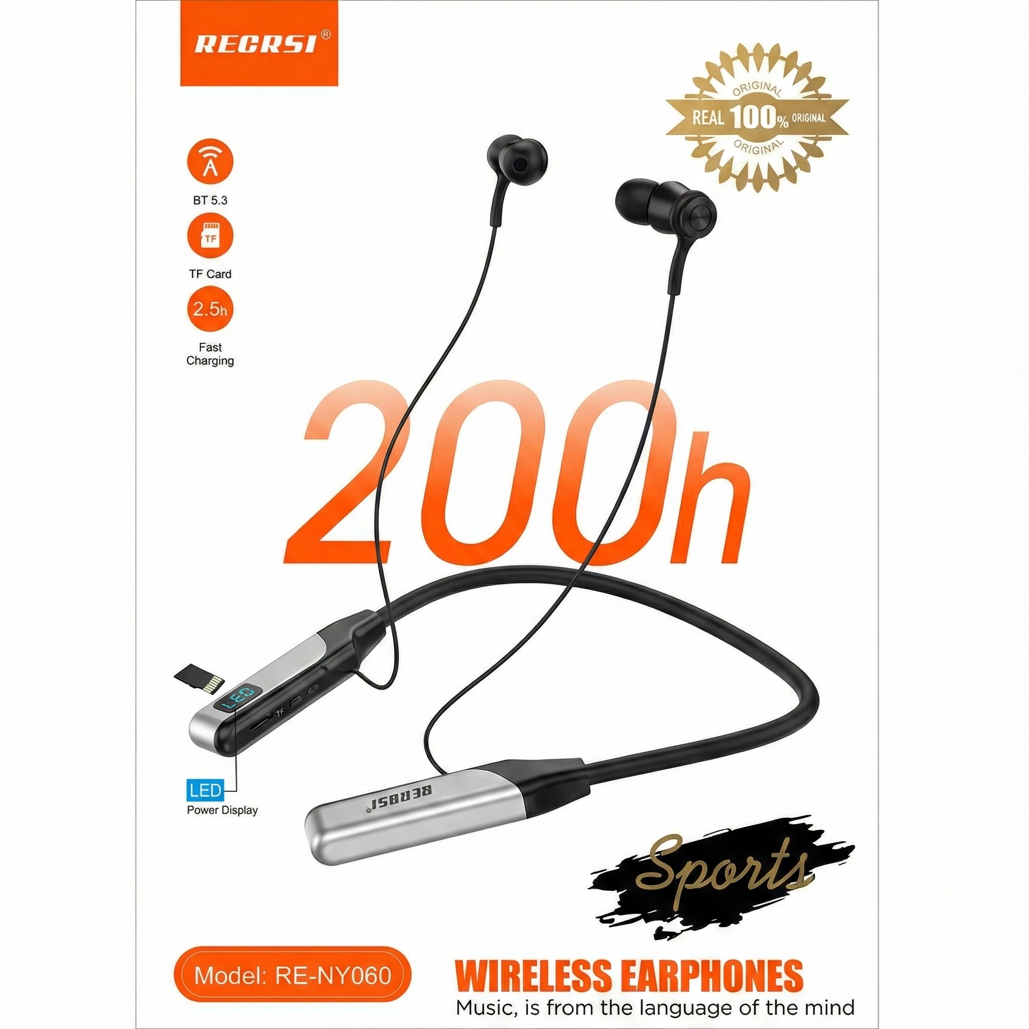 Recrsi NY060 Bluetooth Neckband with 200 Hours Battery and Deep Bass Type C Fast Charging