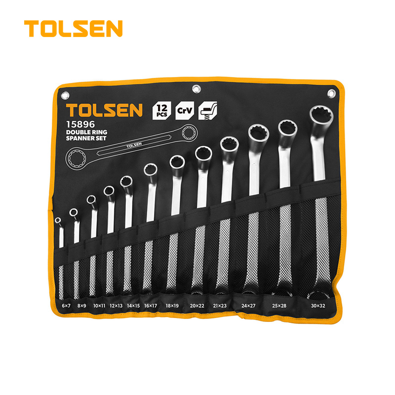 TOLSEN 15896 12Pcs Double Ring Spanner Set, Chrome Plated, Satin Finish, DIN838 | Sizes 6×7 to 30×32mm | Model: 15896