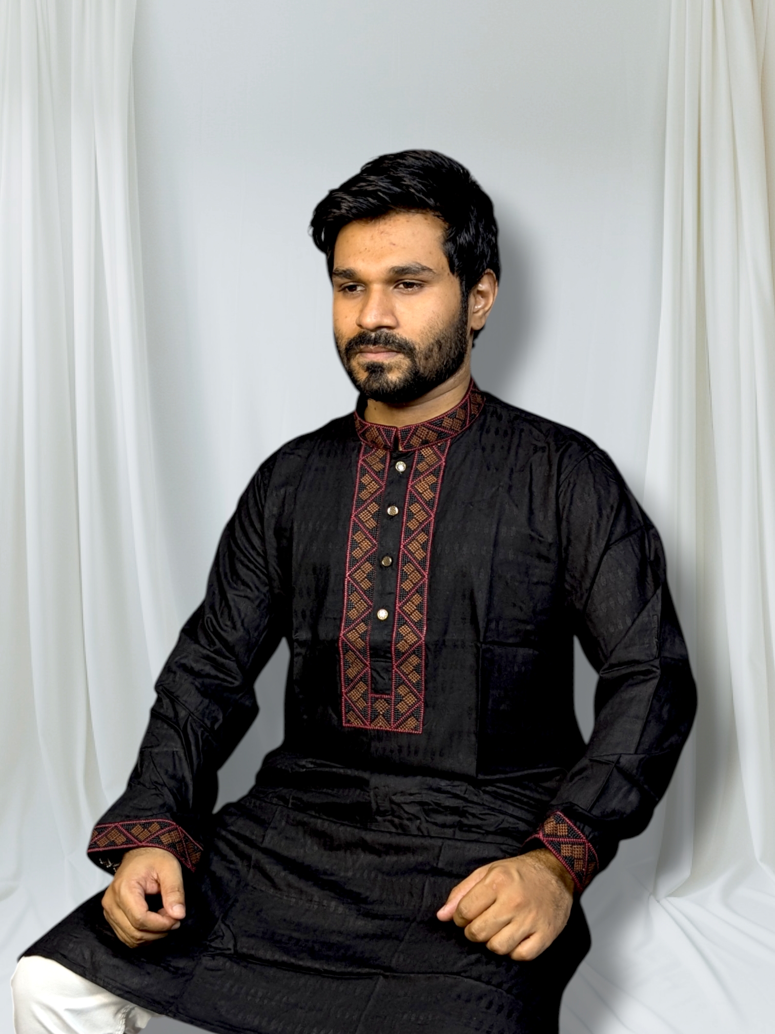 Elite embroidered panjabi black color