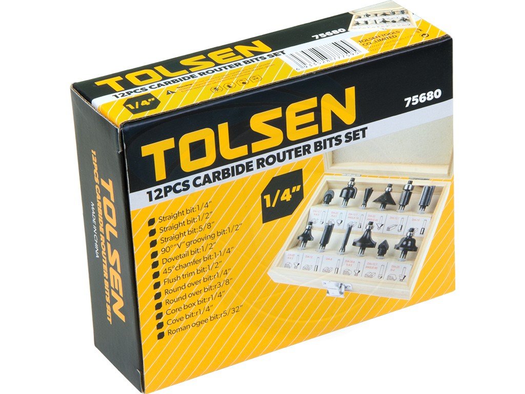 TOLSEN 75680 12Pcs Carbide Router Bits Set, 1/4" Shank, Professional Woodworking Set | Model: 75680_img_3