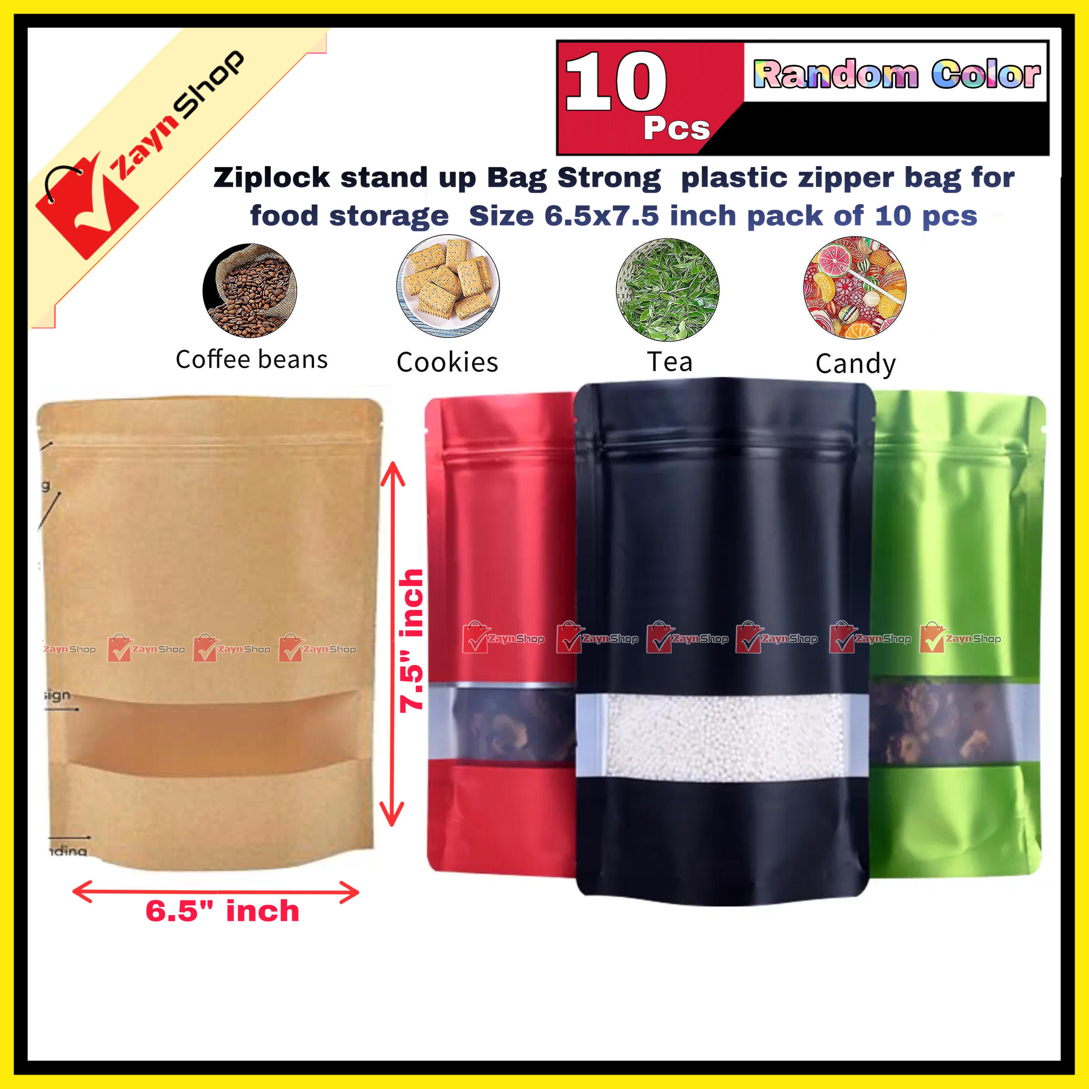 Ziplock stand up Bag Strong plastic zipper bag for food storage Size 6.5x7.5 inch pack of 10 pcs_img_0