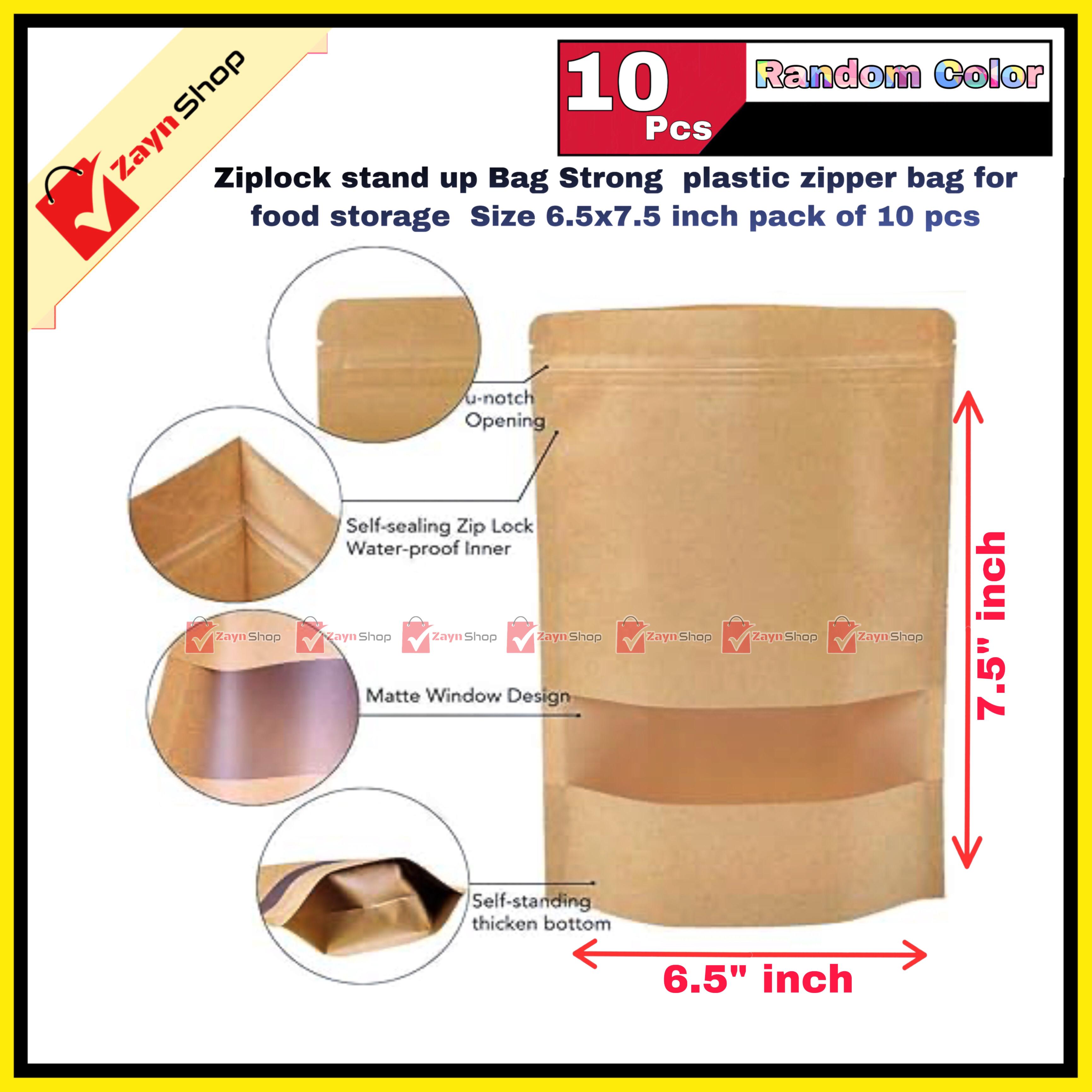 Ziplock stand up Bag Strong plastic zipper bag for food storage Size 6.5x7.5 inch pack of 10 pcs_img_2