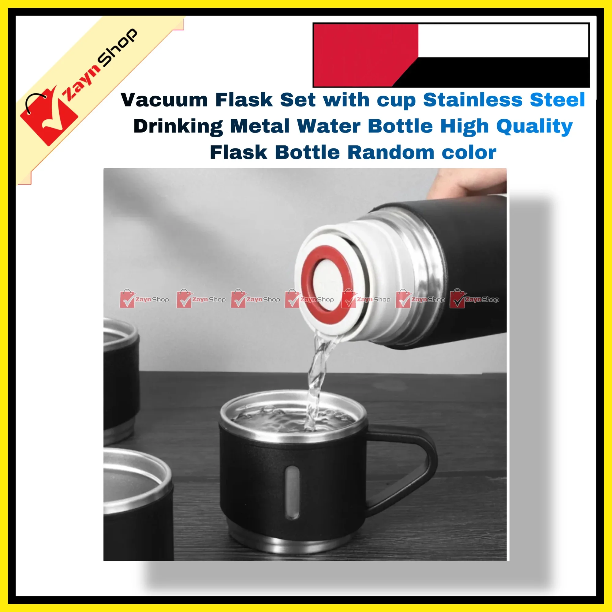 Vacuum Flask Set with cup Stainless Steel Drinking Metal Water Bottle High Quality Flask Bottle Random color_img_3