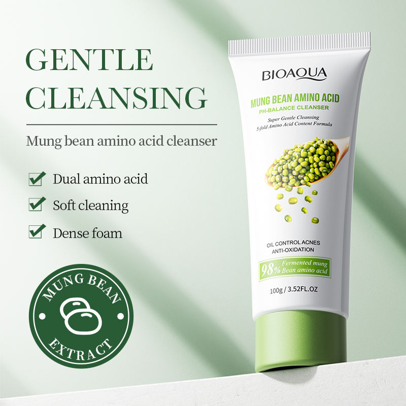 BIOAQUA Mung Bean Amino Acid PH-Balance Cleanser Deep Cleansing Gentle Facial Cleanser 100g
