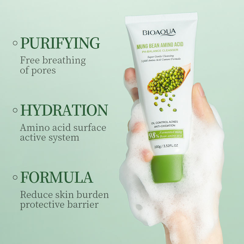 BIOAQUA Mung Bean Amino Acid PH-Balance Cleanser Deep Cleansing Gentle Facial Cleanser 100g_img_1