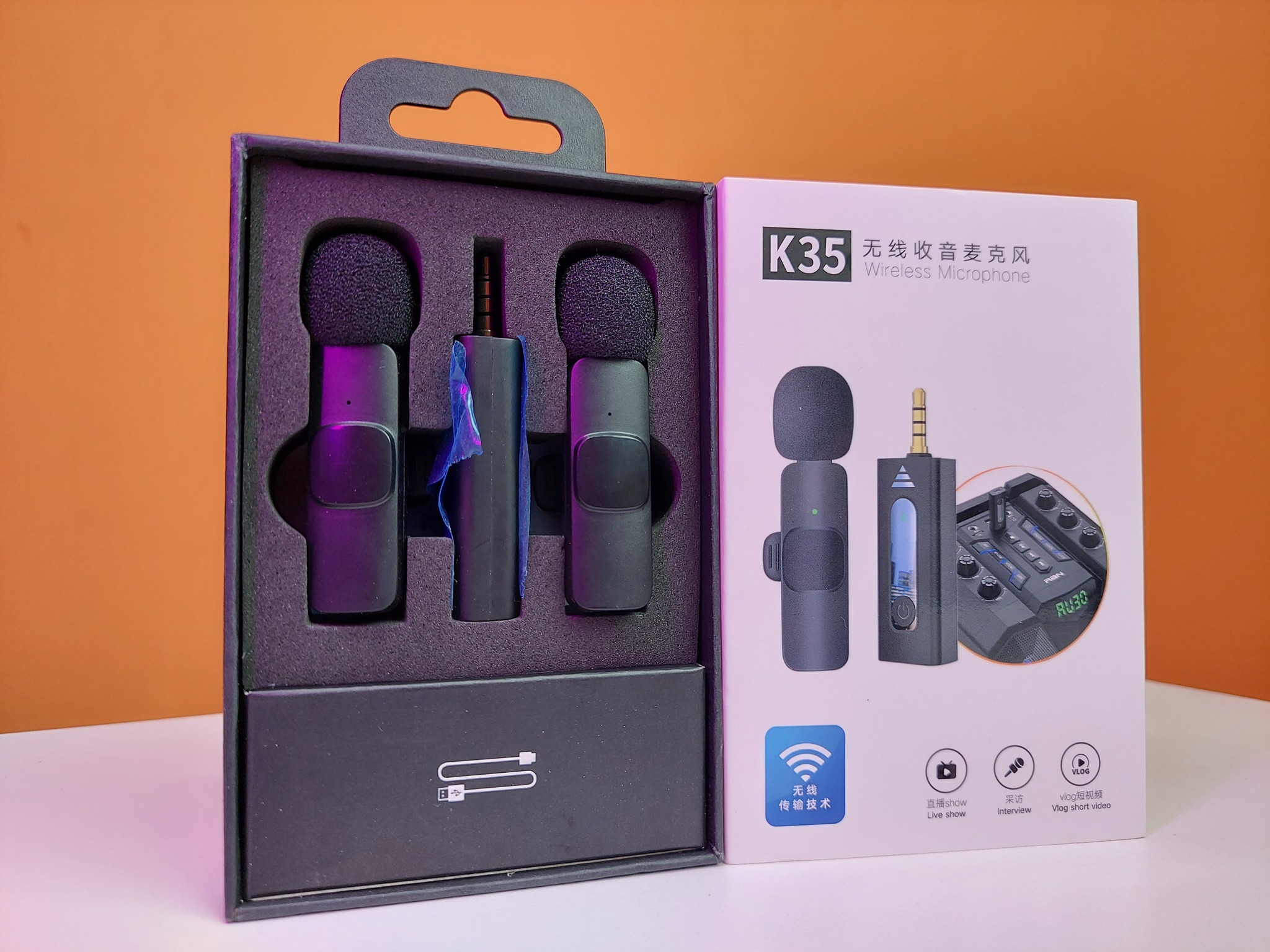 K35 Dual Wireless Microphone For 3.5mm Supported Devices (1:2 Microphone)