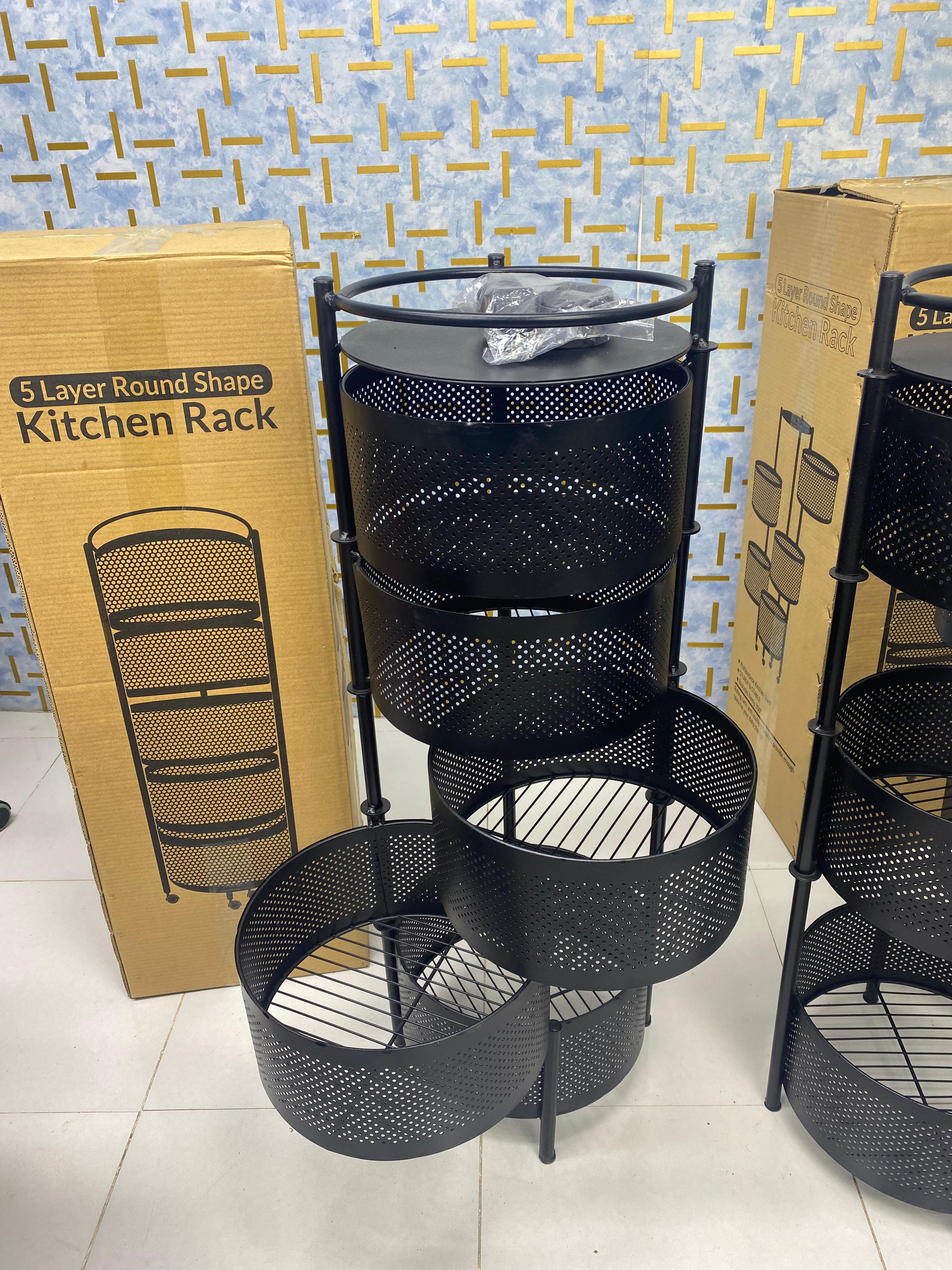 5 Layer (Round) Full Metal Fruit/Vegetable Rack with Wheels
