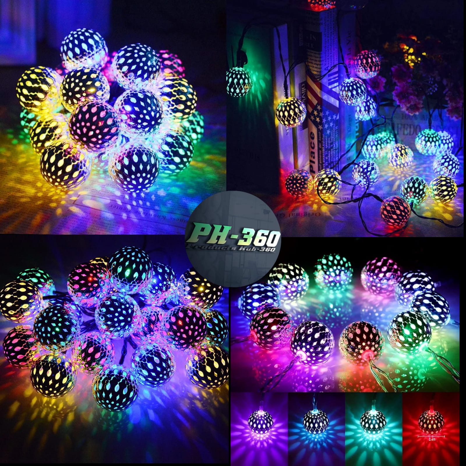 20 LED Golden and Multicolor Moraccan Metal Ball String Fairy Light_img_1