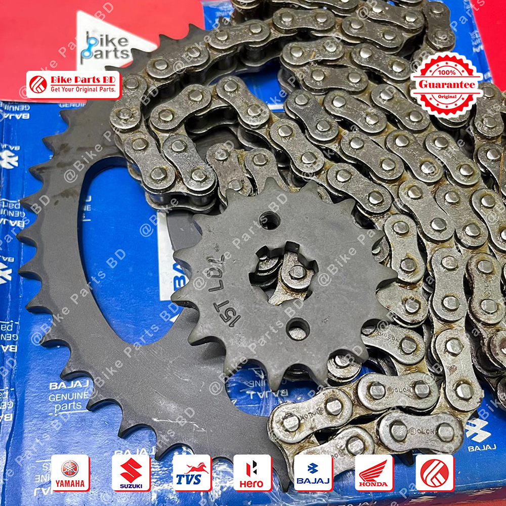 Chain Sprocket set for Bajaj Pulsar (Single Disk) bike.