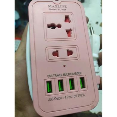 Maxline ML-604 4 USB Ports 2 Sockets Travel Multi Charger And Extension Socket With 6 Feet Cable_img_3