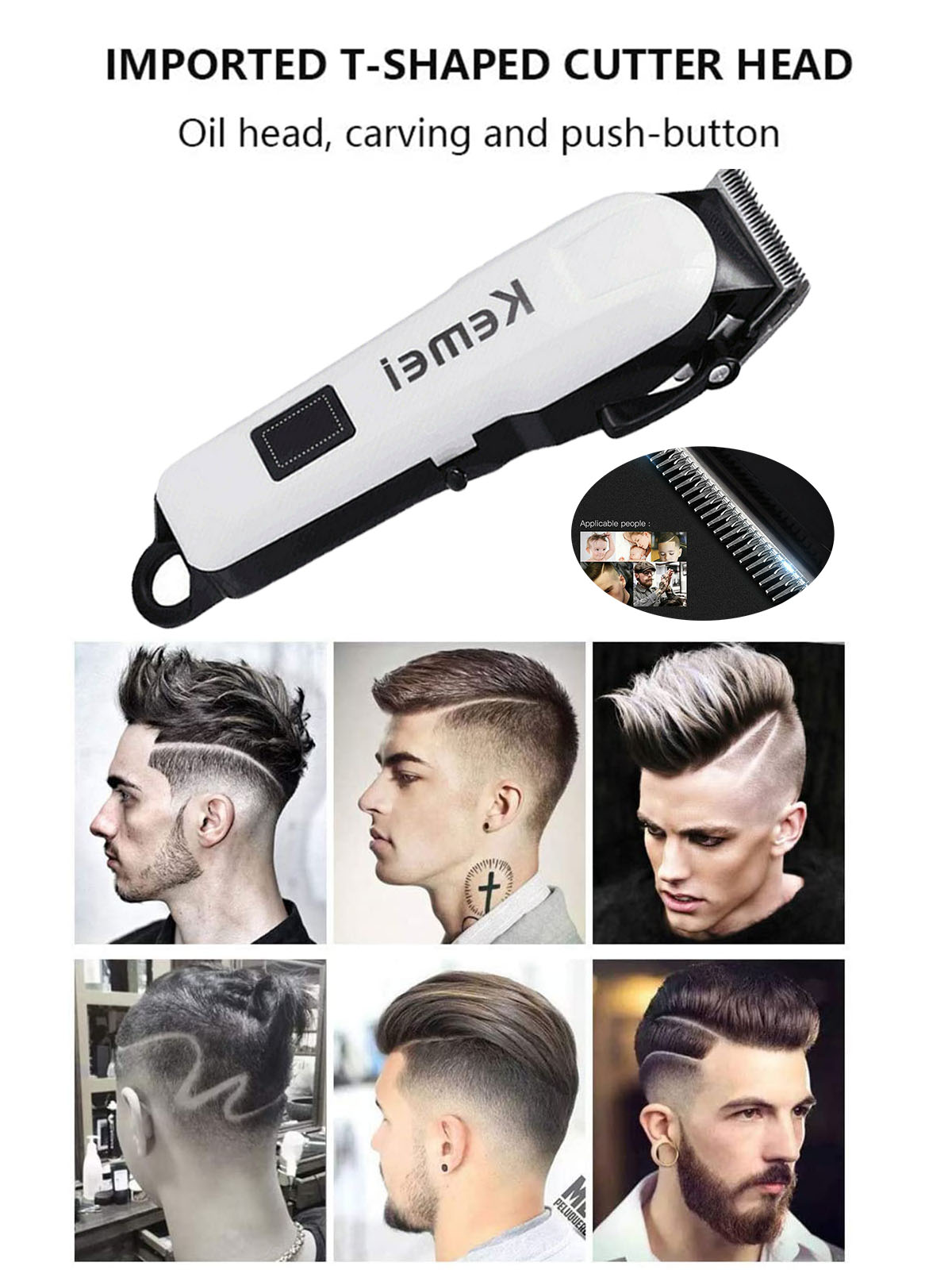Professionals Design Perfect Shaver And Haircut Rechargeable Beard And Moustaches Hair Machine And Trimming With Cord And Without Cordless Use km809A(White)_img_4
