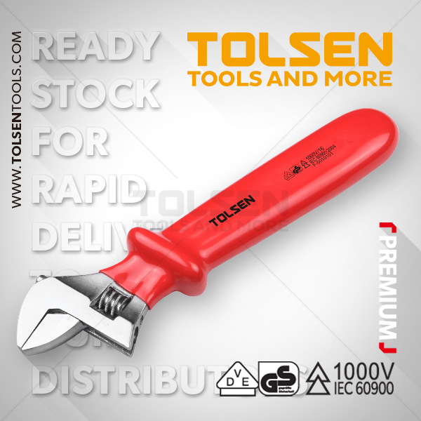 TOLSEN V40525 Insulated Adjustable Wrench, 10", VDE 1000V Model: V40525_img_1