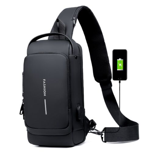 Multifunction Patent Leather Chest Bag Men Waterproof Men Crossbody Bag Anti-theft Travel Bag Male USB Charging Chest Bag Pack_img_0