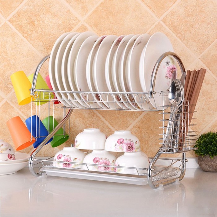 2 Layer Dish Drainer Rack Stainless Steel_img_2
