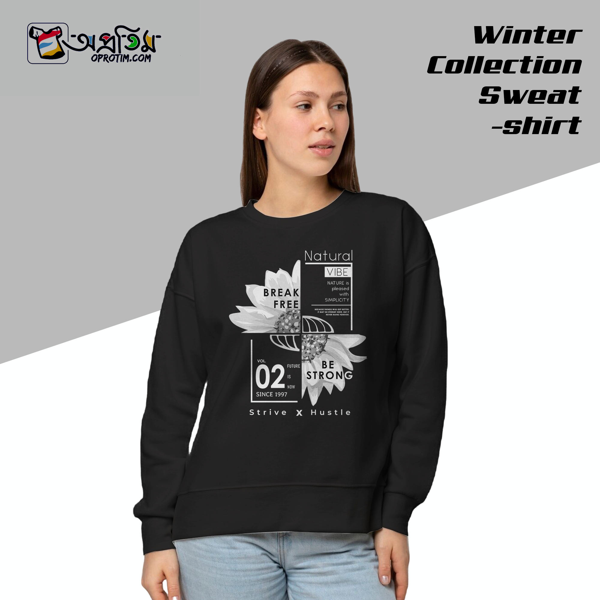 Ladies Black Design Printed Sweatshirt - Image 1