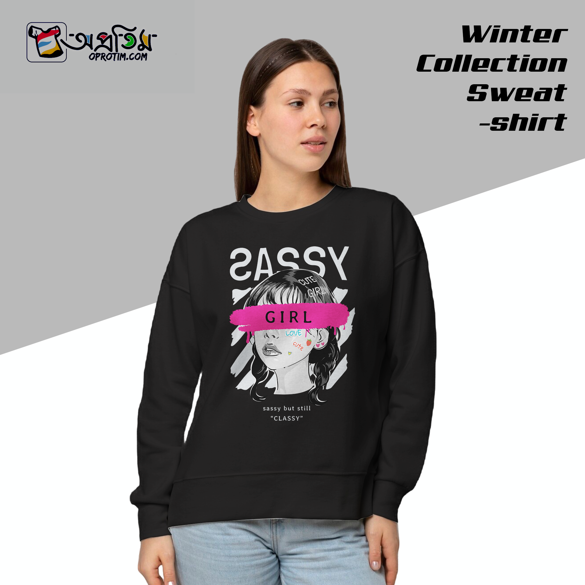 Ladies Black Design Printed Sweatshirt - Image 2